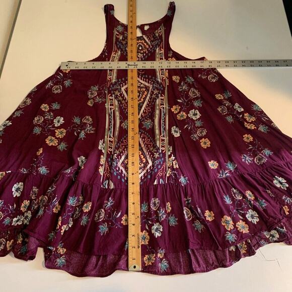 Free People Dress Womens XS Plum Floral Annka Border Slip Keyhole Back Swing - Picture 9 of 14